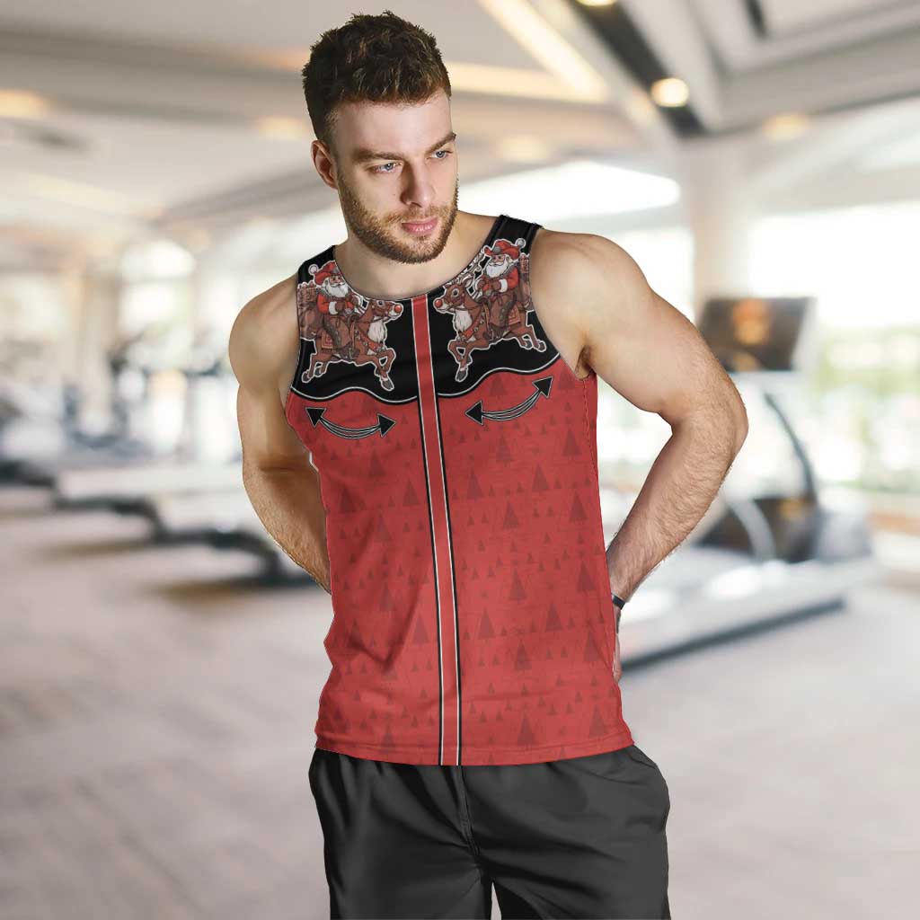 Western Yoke Men Tank Top Santa Cowboy Style - Wonder Print Shop