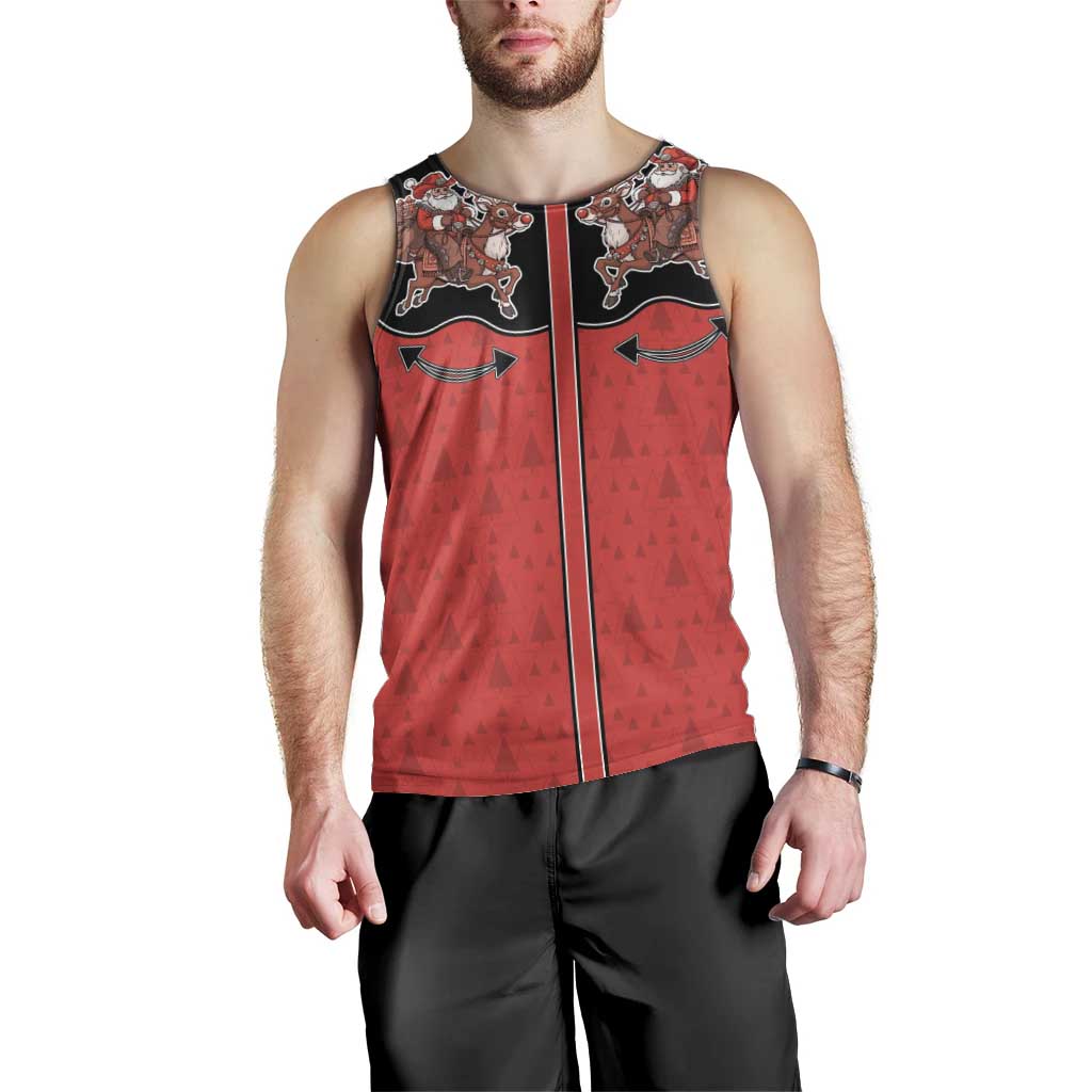 Western Yoke Men Tank Top Santa Cowboy Style - Wonder Print Shop