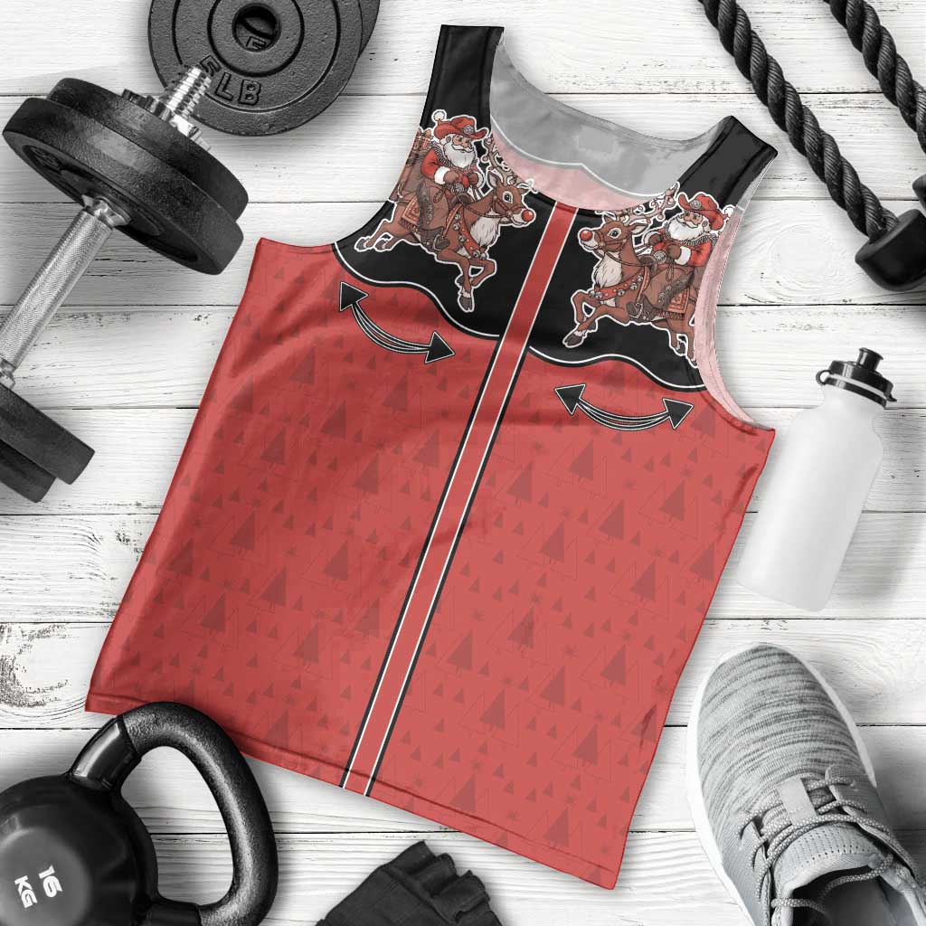 Western Yoke Men Tank Top Santa Cowboy Style - Wonder Print Shop