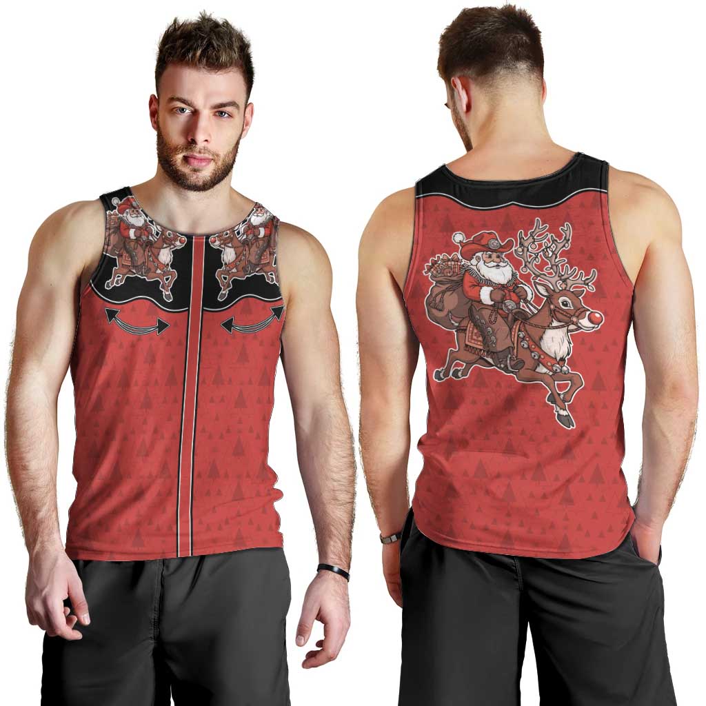 Western Yoke Men Tank Top Santa Cowboy Style - Wonder Print Shop