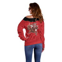 Western Yoke Off Shoulder Sweater Santa Cowboy Style - Wonder Print Shop