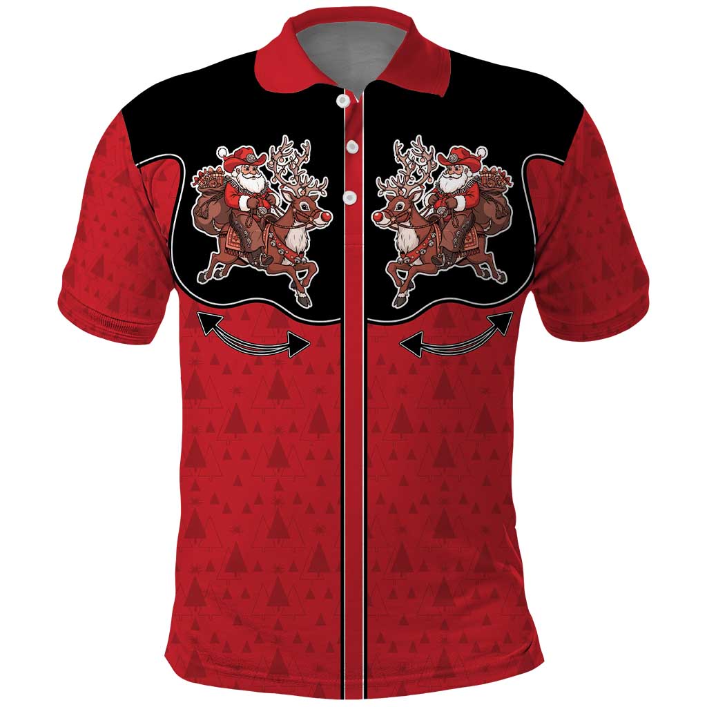 Western Yoke Polo Shirt Santa Cowboy Style - Wonder Print Shop