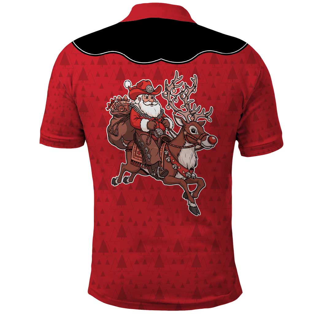 Western Yoke Polo Shirt Santa Cowboy Style - Wonder Print Shop