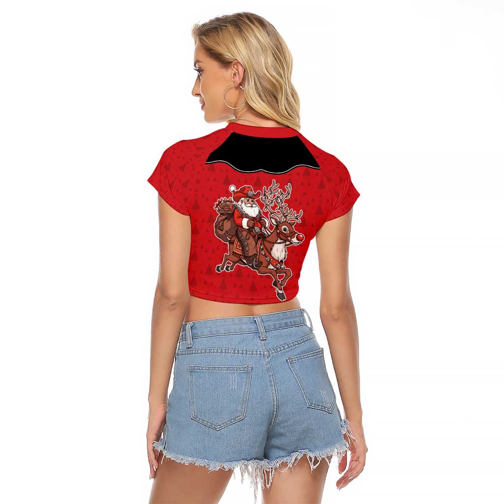 Western Yoke Raglan Cropped T Shirt Santa Cowboy Style - Wonder Print Shop