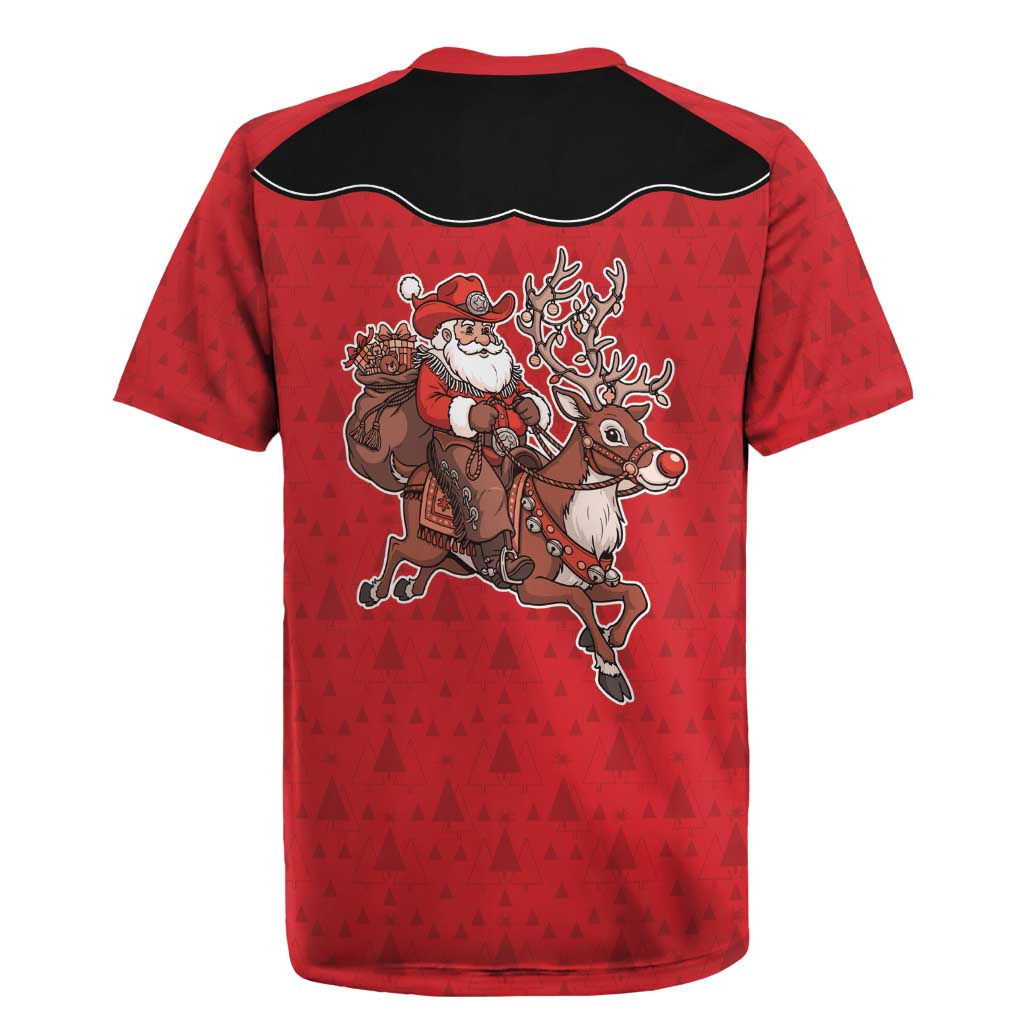 Western Yoke Rugby Jersey Santa Cowboy Style - Wonder Print Shop