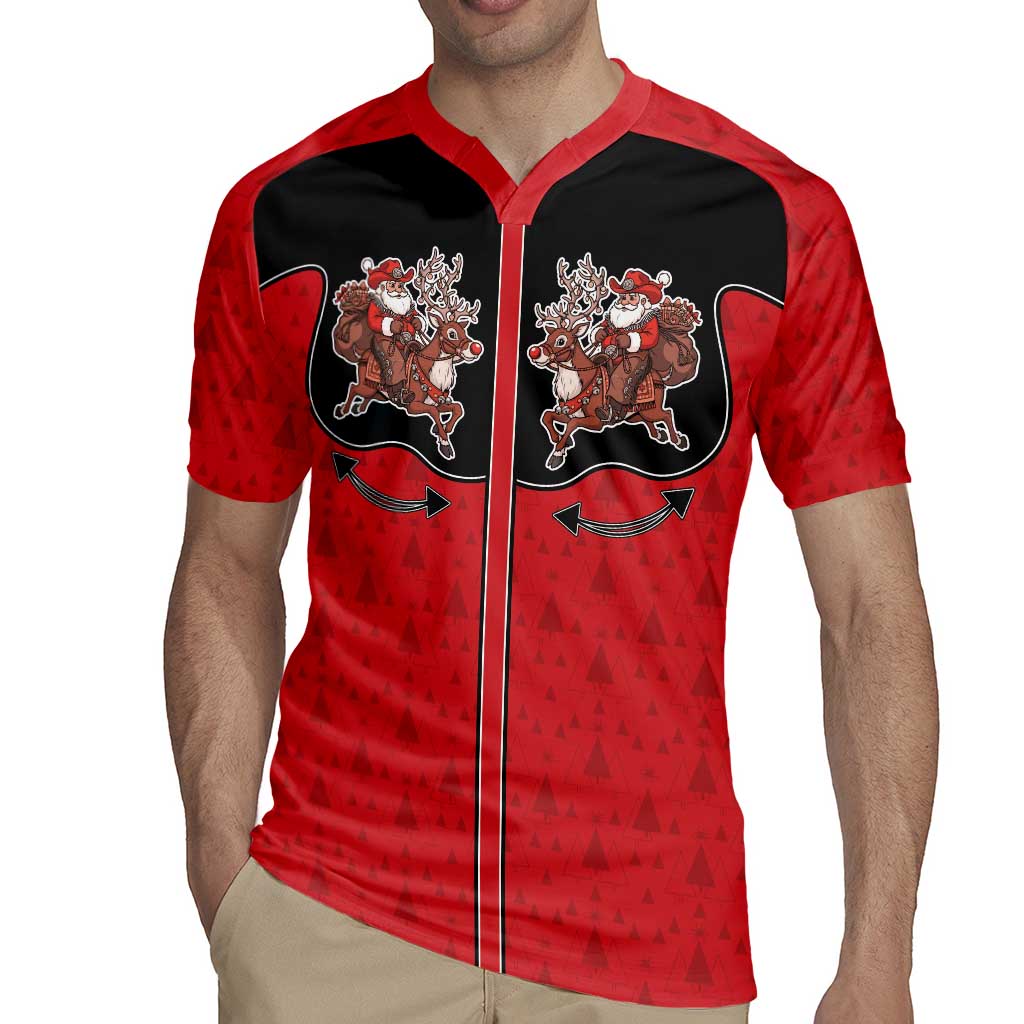 Western Yoke Rugby Jersey Santa Cowboy Style - Wonder Print Shop