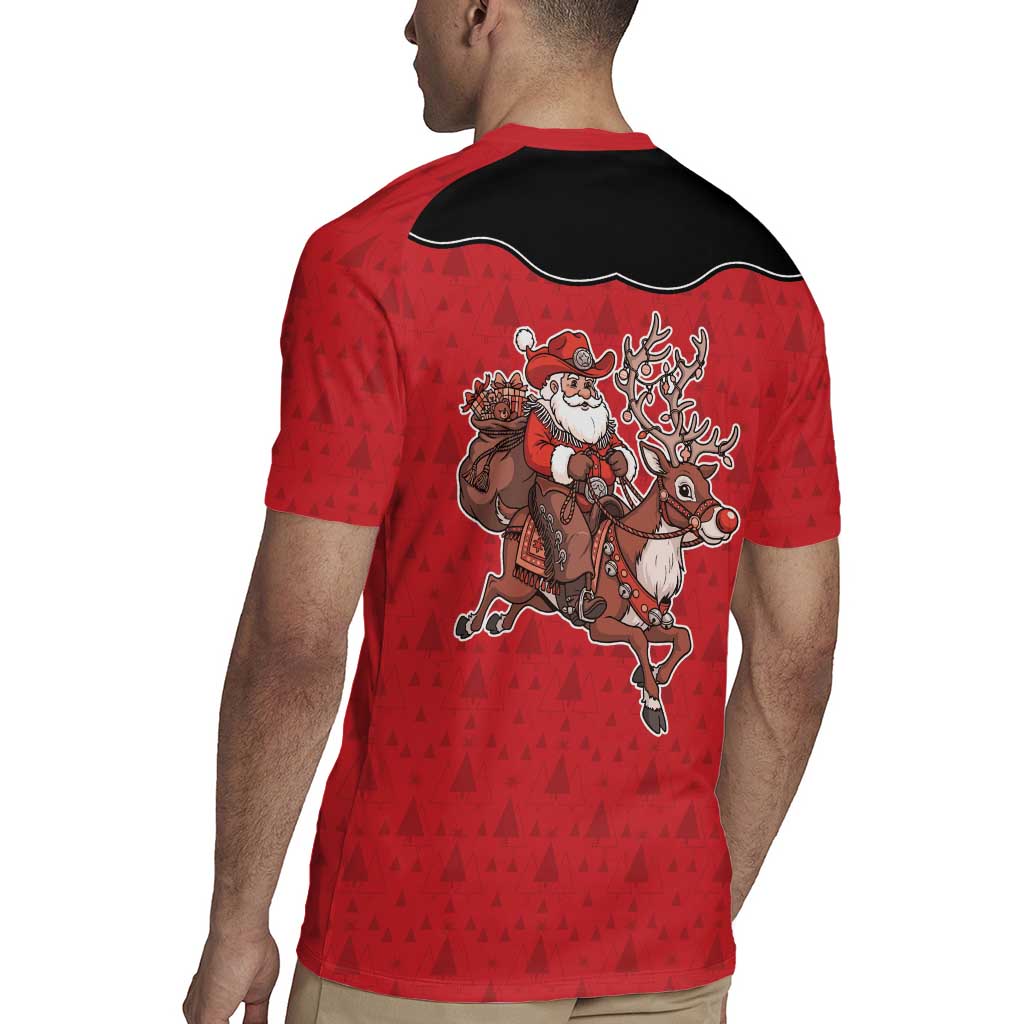 Western Yoke Rugby Jersey Santa Cowboy Style - Wonder Print Shop