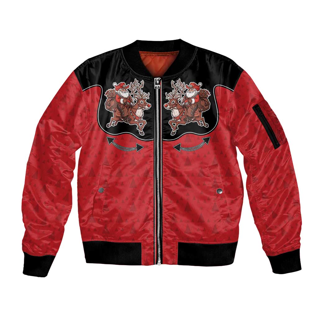 Western Yoke Sleeve Zip Bomber Jacket Santa Cowboy Style - Wonder Print Shop