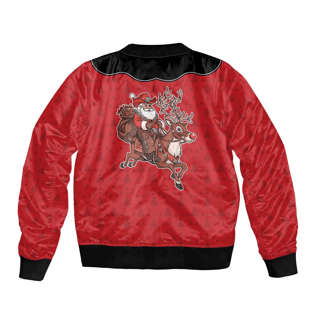 Western Yoke Sleeve Zip Bomber Jacket Santa Cowboy Style - Wonder Print Shop