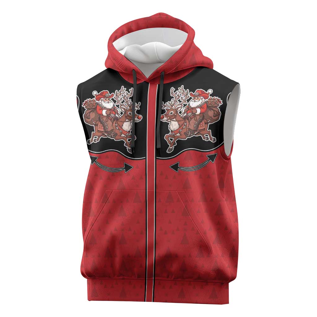 Western Yoke Sleeveless Hoodie Santa Cowboy Style - Wonder Print Shop