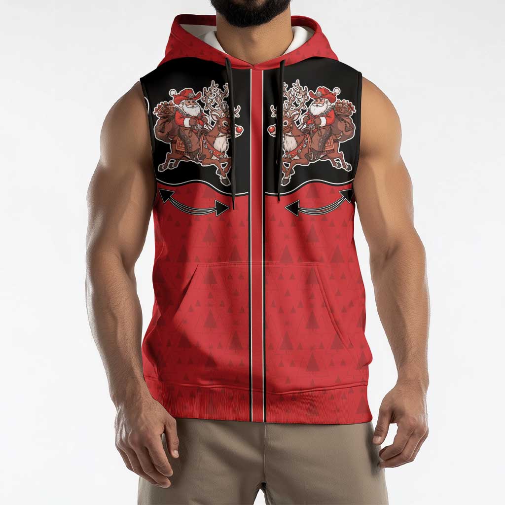 Western Yoke Sleeveless Hoodie Santa Cowboy Style - Wonder Print Shop