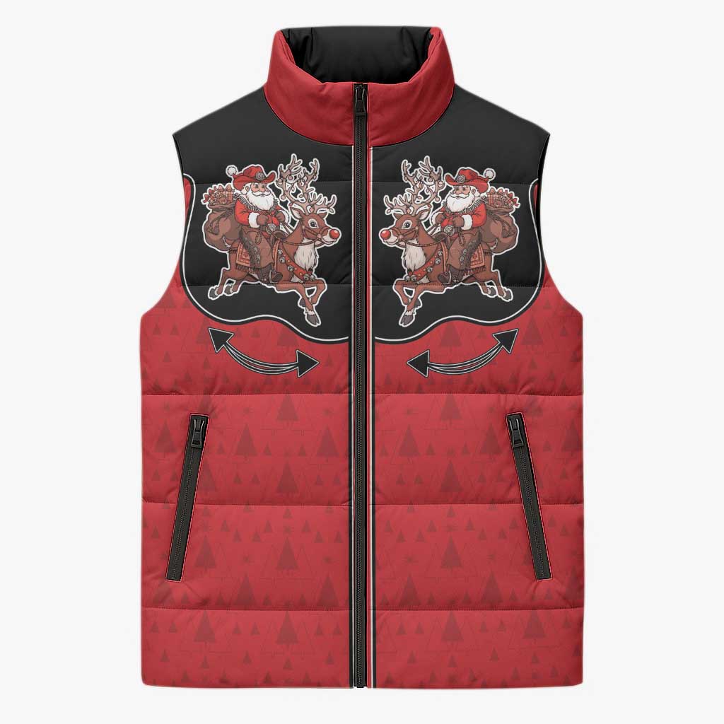Western Yoke Sleeveless Puffer Jacket Santa Cowboy Style - Wonder Print Shop