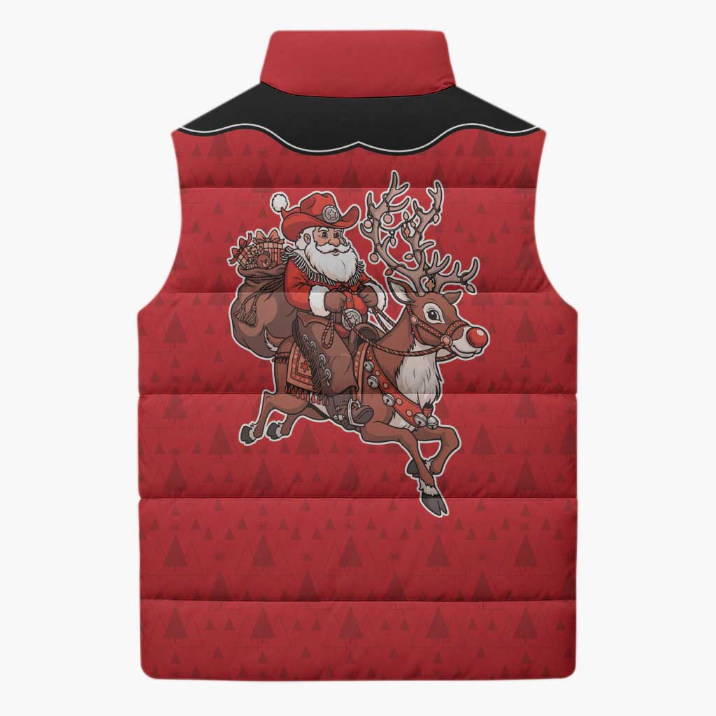Western Yoke Sleeveless Puffer Jacket Santa Cowboy Style - Wonder Print Shop