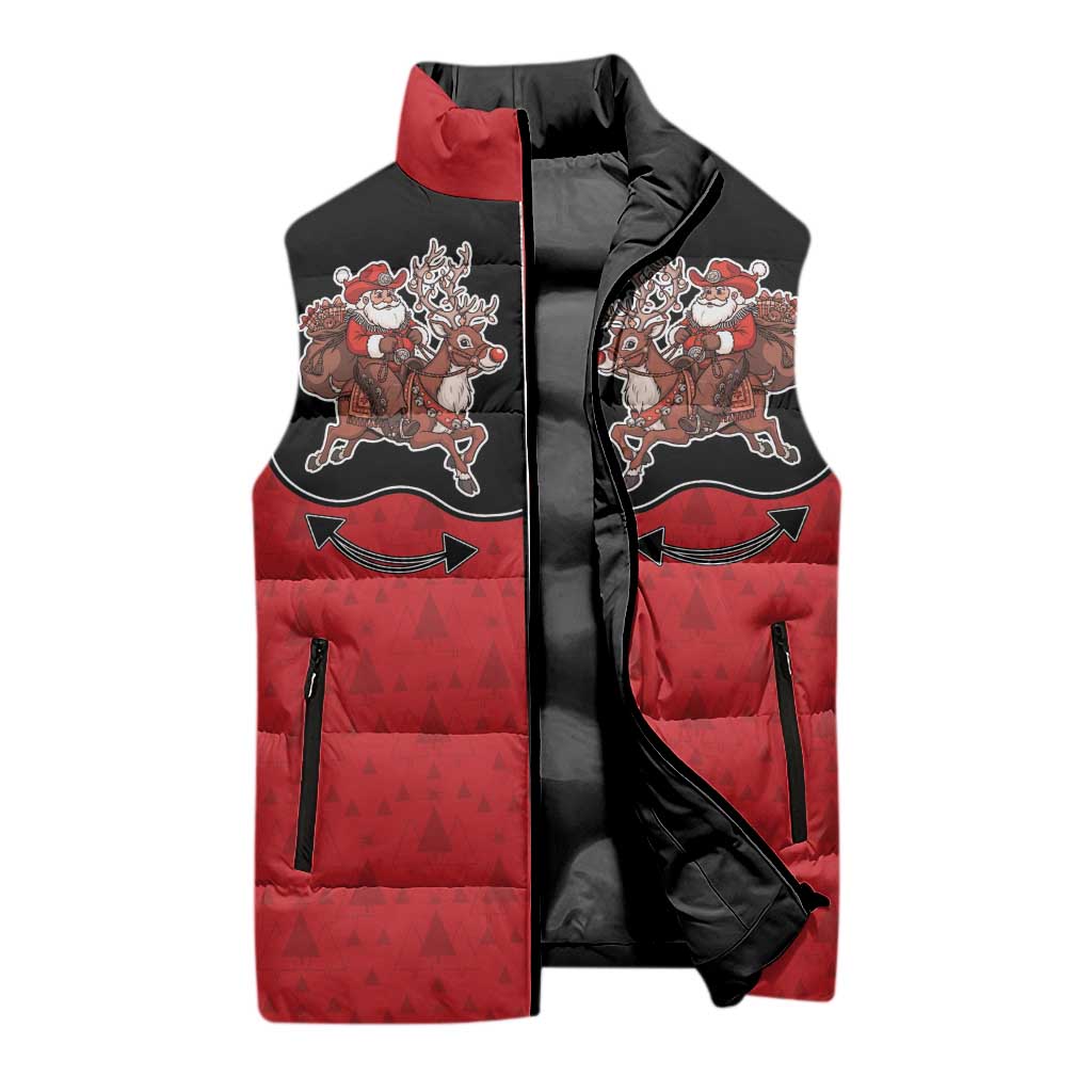 Western Yoke Sleeveless Puffer Jacket Santa Cowboy Style - Wonder Print Shop