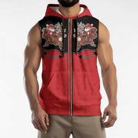 Western Yoke Sleeveless Zip Hoodie Santa Cowboy Style - Wonder Print Shop