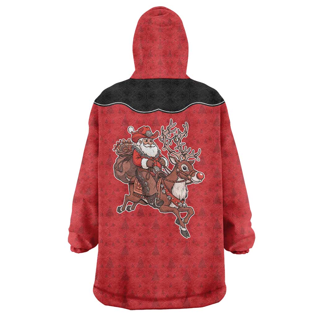 Western Yoke Wearable Blanket Hoodie Santa Cowboy Style - Wonder Print Shop