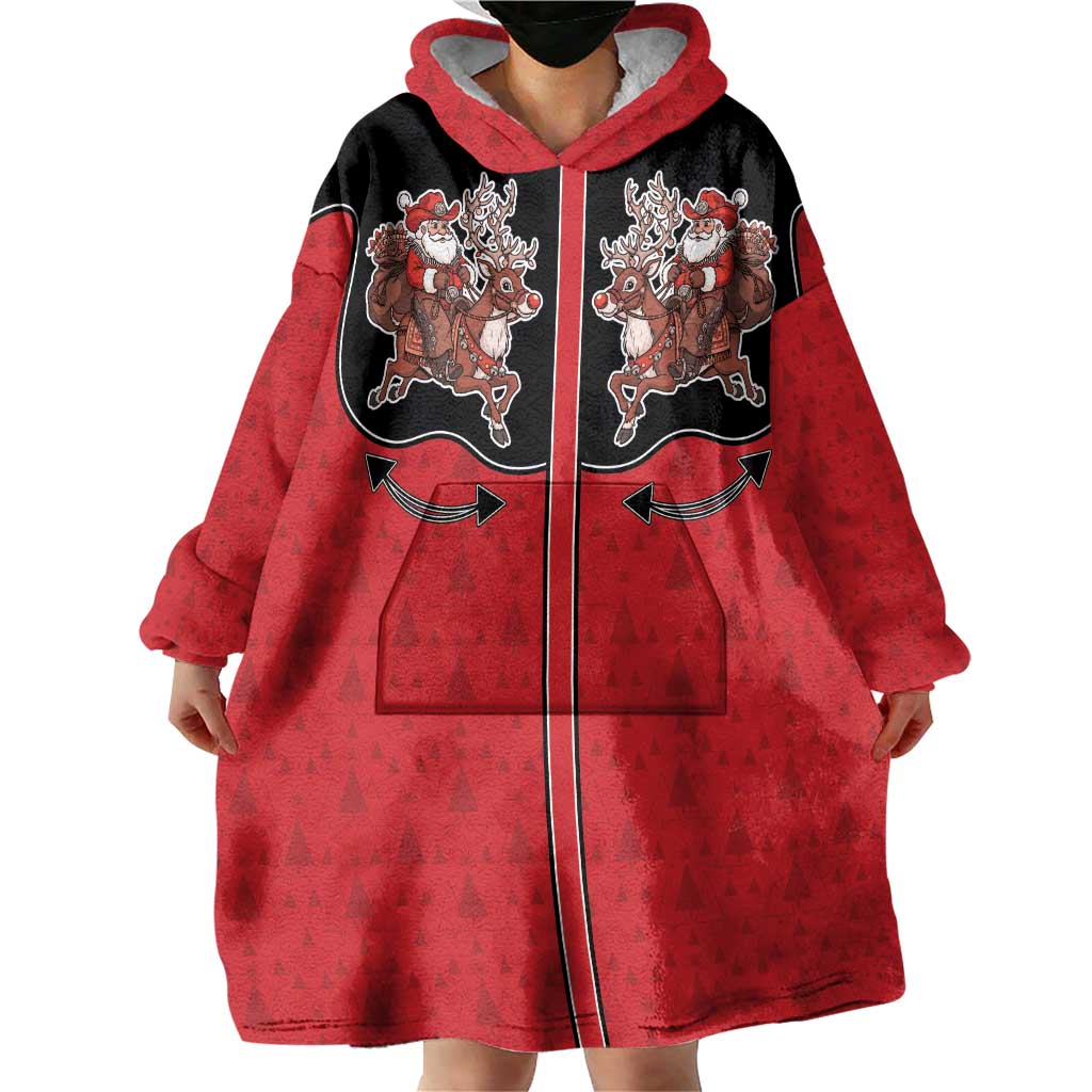 Western Yoke Wearable Blanket Hoodie Santa Cowboy Style - Wonder Print Shop