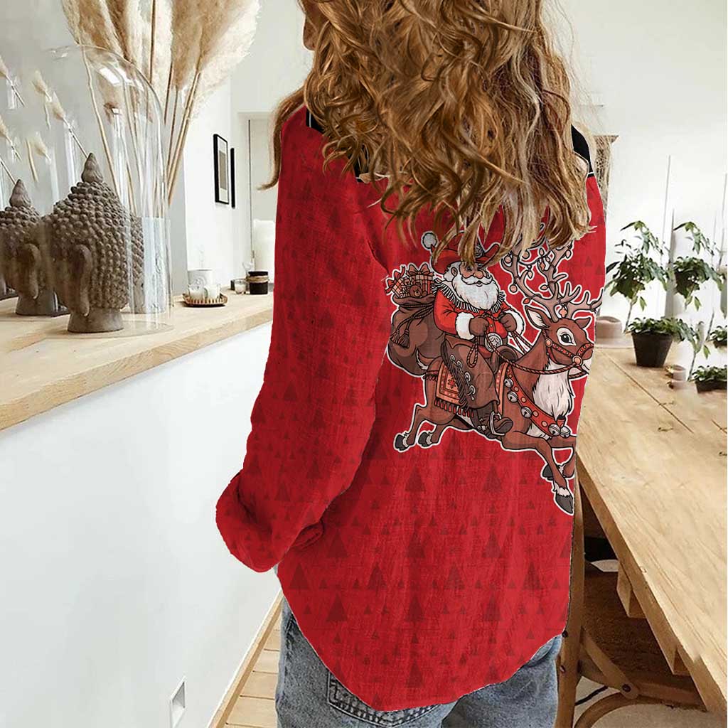 Western Yoke Women Casual Shirt Santa Cowboy Style - Wonder Print Shop