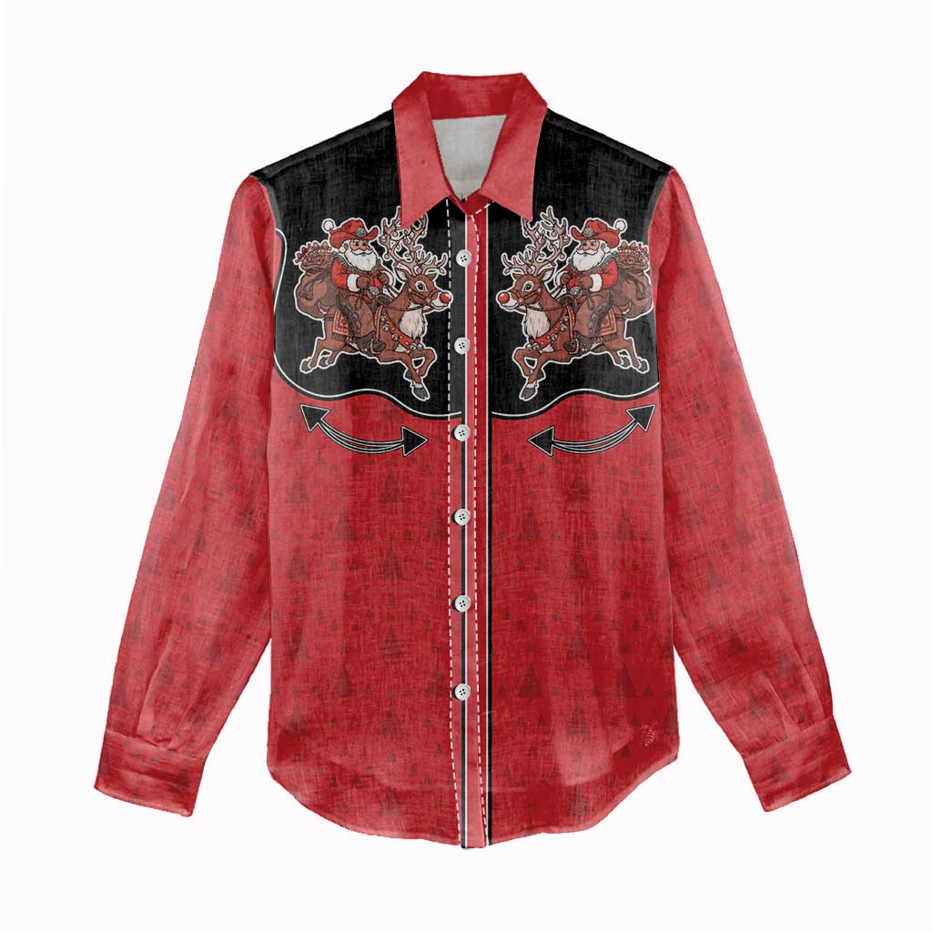 Western Yoke Women Casual Shirt Santa Cowboy Style - Wonder Print Shop