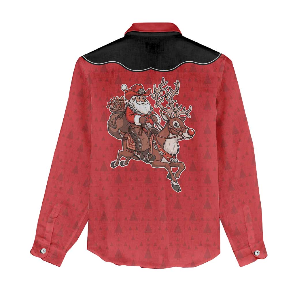 Western Yoke Women Casual Shirt Santa Cowboy Style - Wonder Print Shop