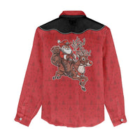 Western Yoke Women Casual Shirt Santa Cowboy Style - Wonder Print Shop
