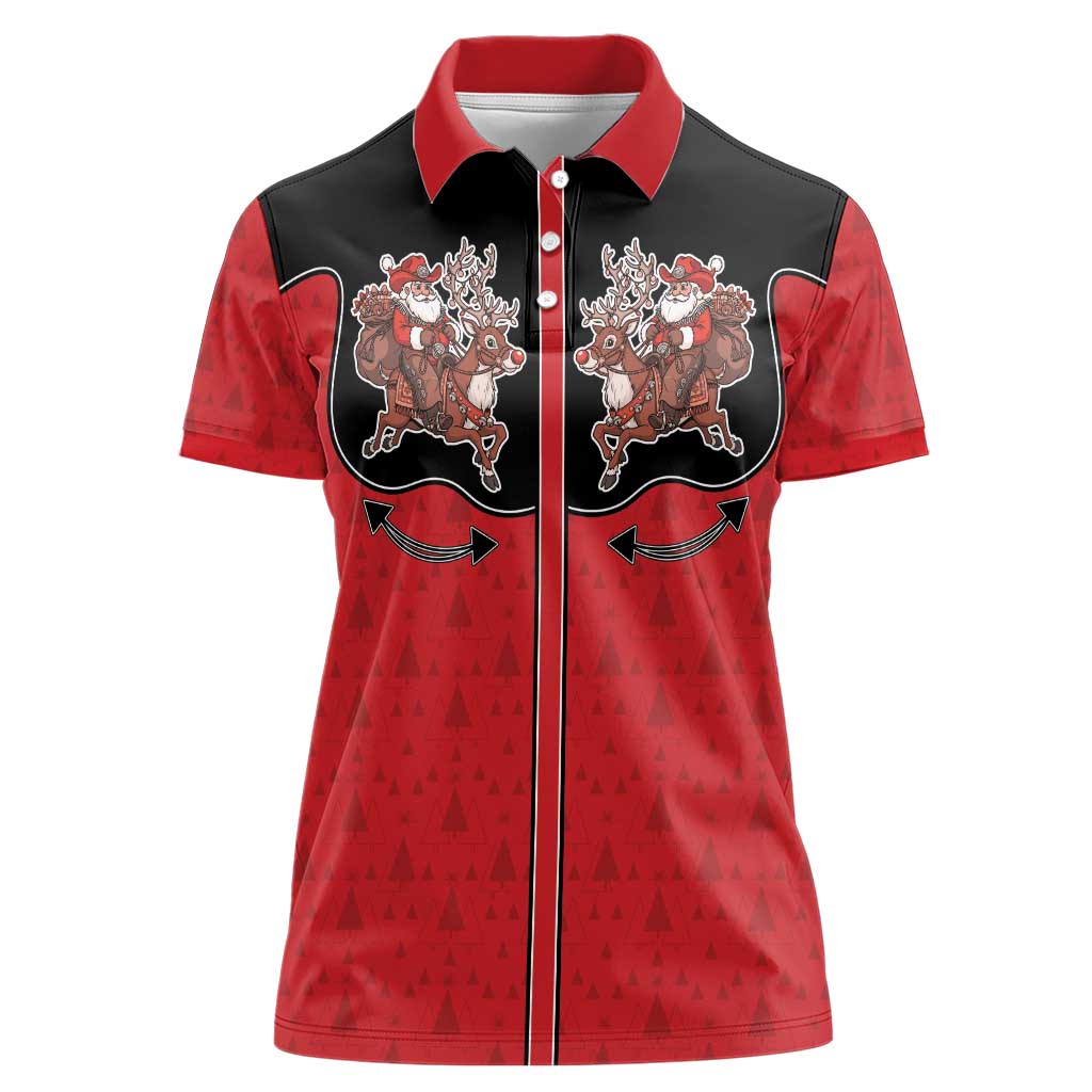 Western Yoke Women Polo Shirt Santa Cowboy Style - Wonder Print Shop