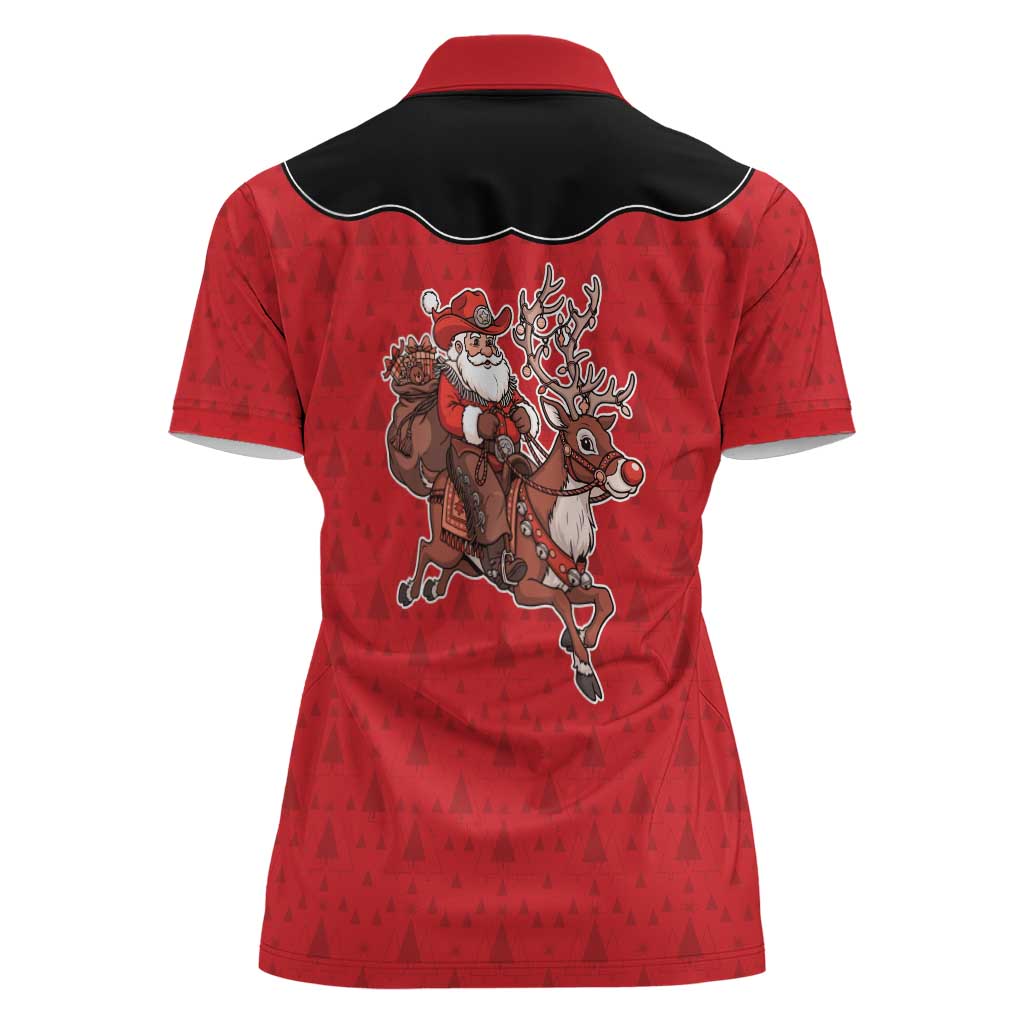 Western Yoke Women Polo Shirt Santa Cowboy Style - Wonder Print Shop