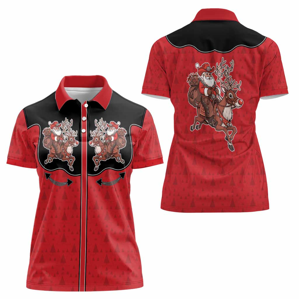 Western Yoke Women Polo Shirt Santa Cowboy Style - Wonder Print Shop