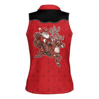 Western Yoke Women Sleeveless Polo Shirt Santa Cowboy Style - Wonder Print Shop