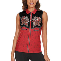 Western Yoke Women Sleeveless Polo Shirt Santa Cowboy Style - Wonder Print Shop