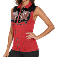 Western Yoke Women Sleeveless Polo Shirt Santa Cowboy Style - Wonder Print Shop