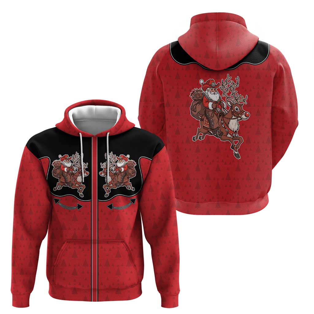Western Yoke Zip Hoodie Santa Cowboy Style - Wonder Print Shop