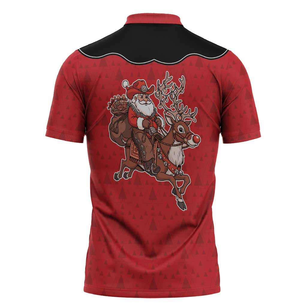 Western Yoke Zipper Polo Shirt Santa Cowboy Style - Wonder Print Shop