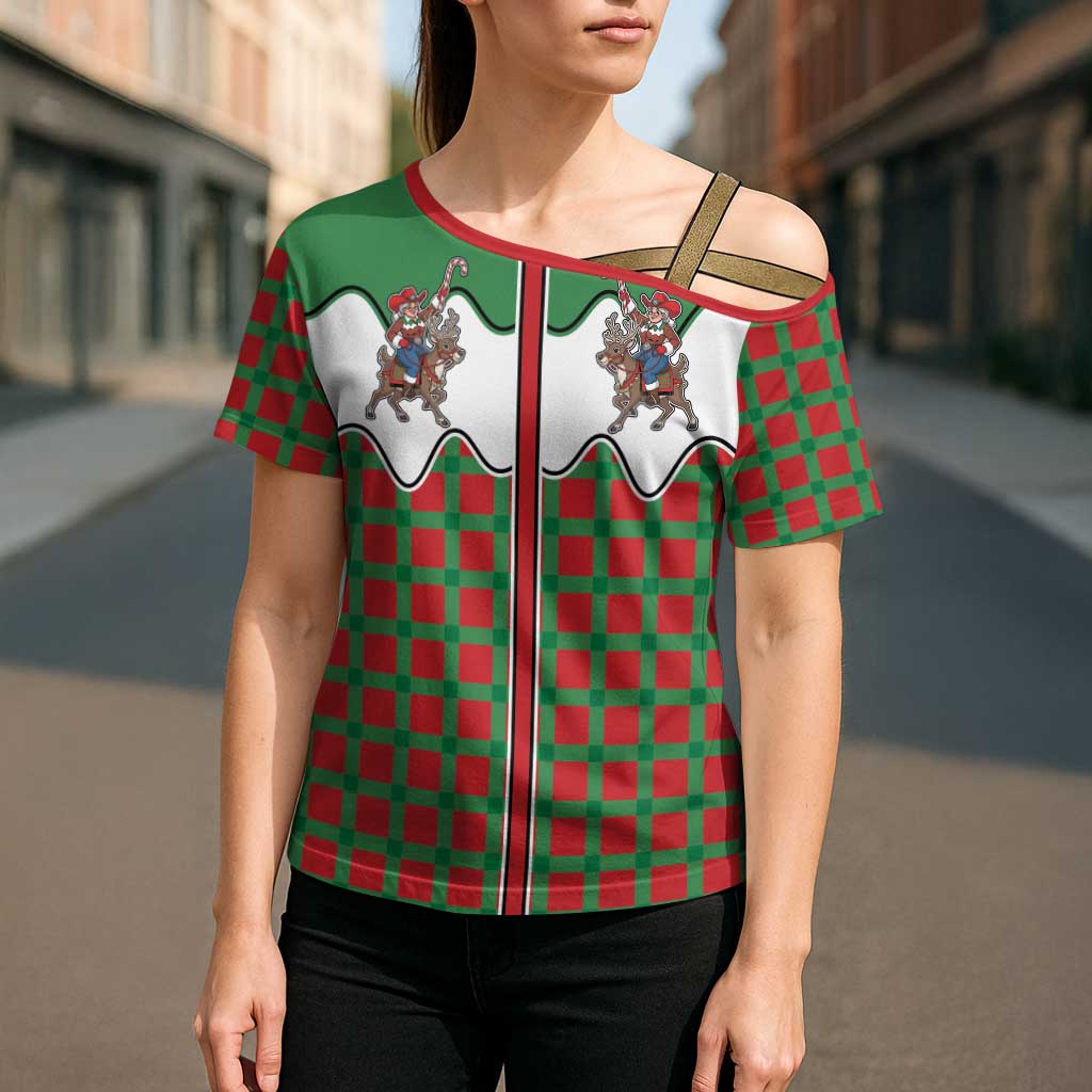 Western Yoke Cross Shoulder Shirt Mrs Claus Cowgirl Style - Wonder Print Shop