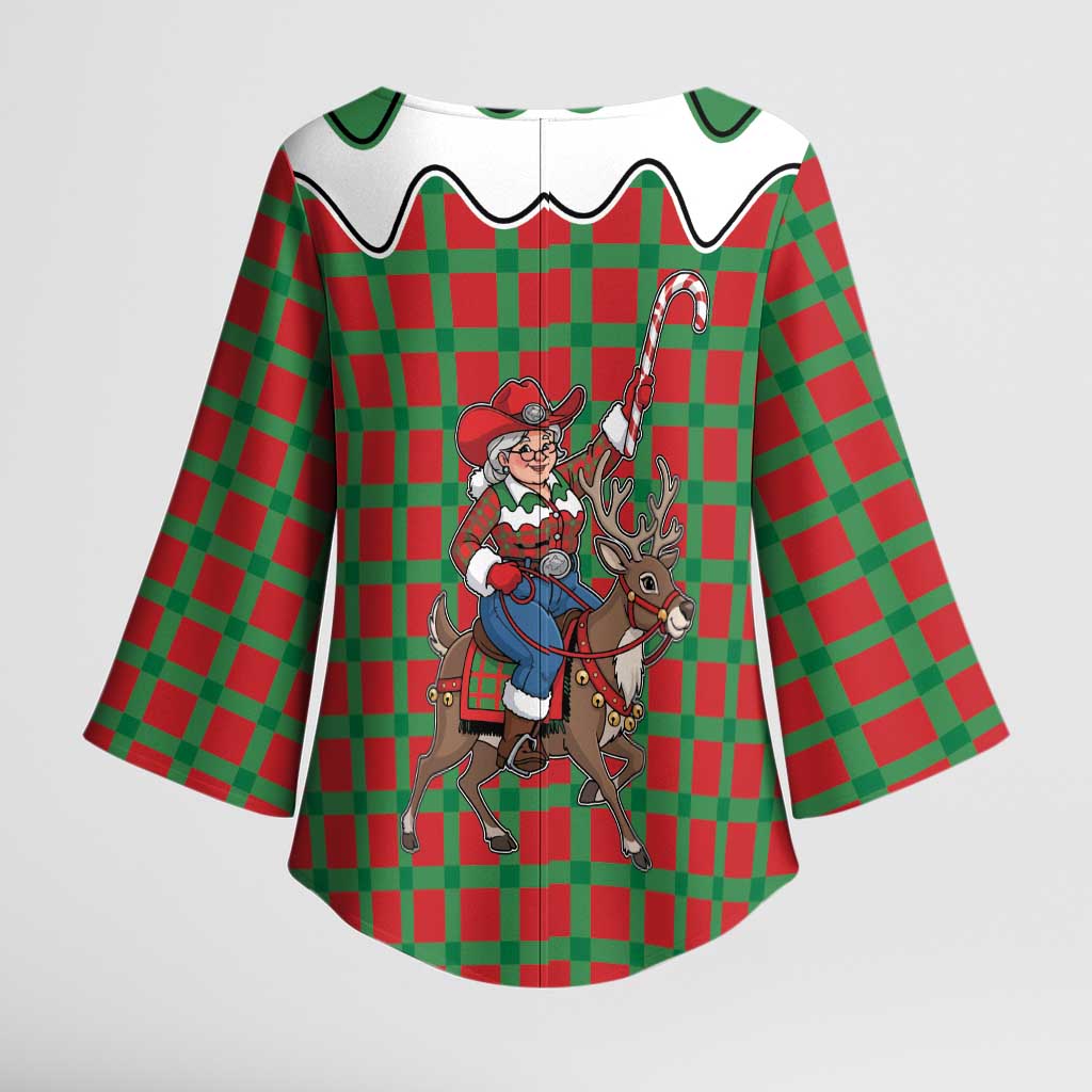 Western Yoke Kimono Sleeve Blouse Mrs Claus Cowgirl Style - Wonder Print Shop