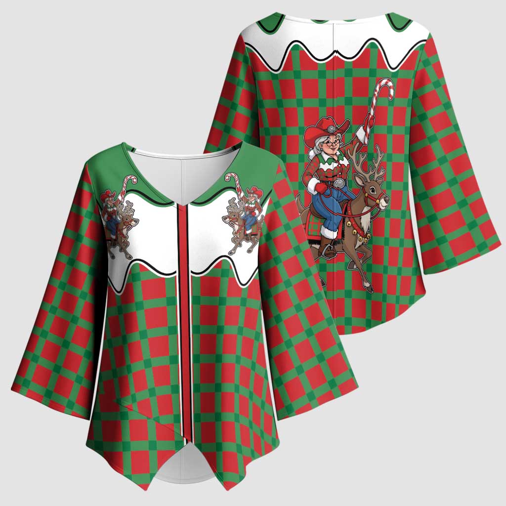 Western Yoke Kimono Sleeve Blouse Mrs Claus Cowgirl Style - Wonder Print Shop