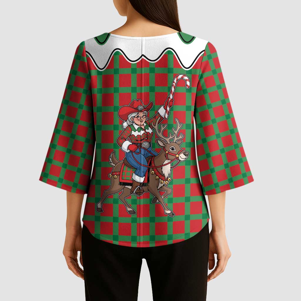 Western Yoke Kimono Sleeve Blouse Mrs Claus Cowgirl Style - Wonder Print Shop