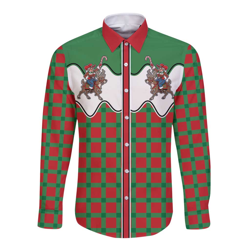 Western Yoke Long Sleeve Button Shirt Mrs Claus Cowgirl Style - Wonder Print Shop