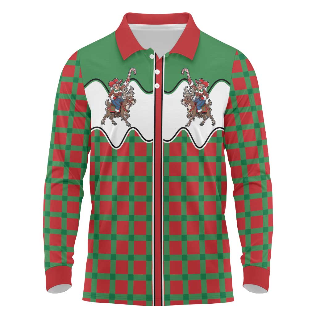 Western Yoke Long Sleeve Polo Shirt Mrs Claus Cowgirl Style - Wonder Print Shop