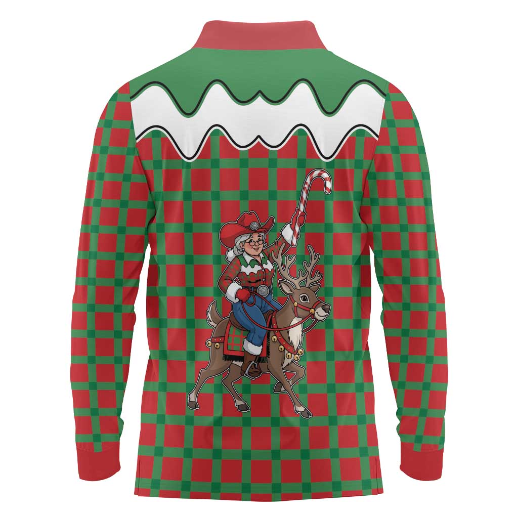 Western Yoke Long Sleeve Polo Shirt Mrs Claus Cowgirl Style - Wonder Print Shop