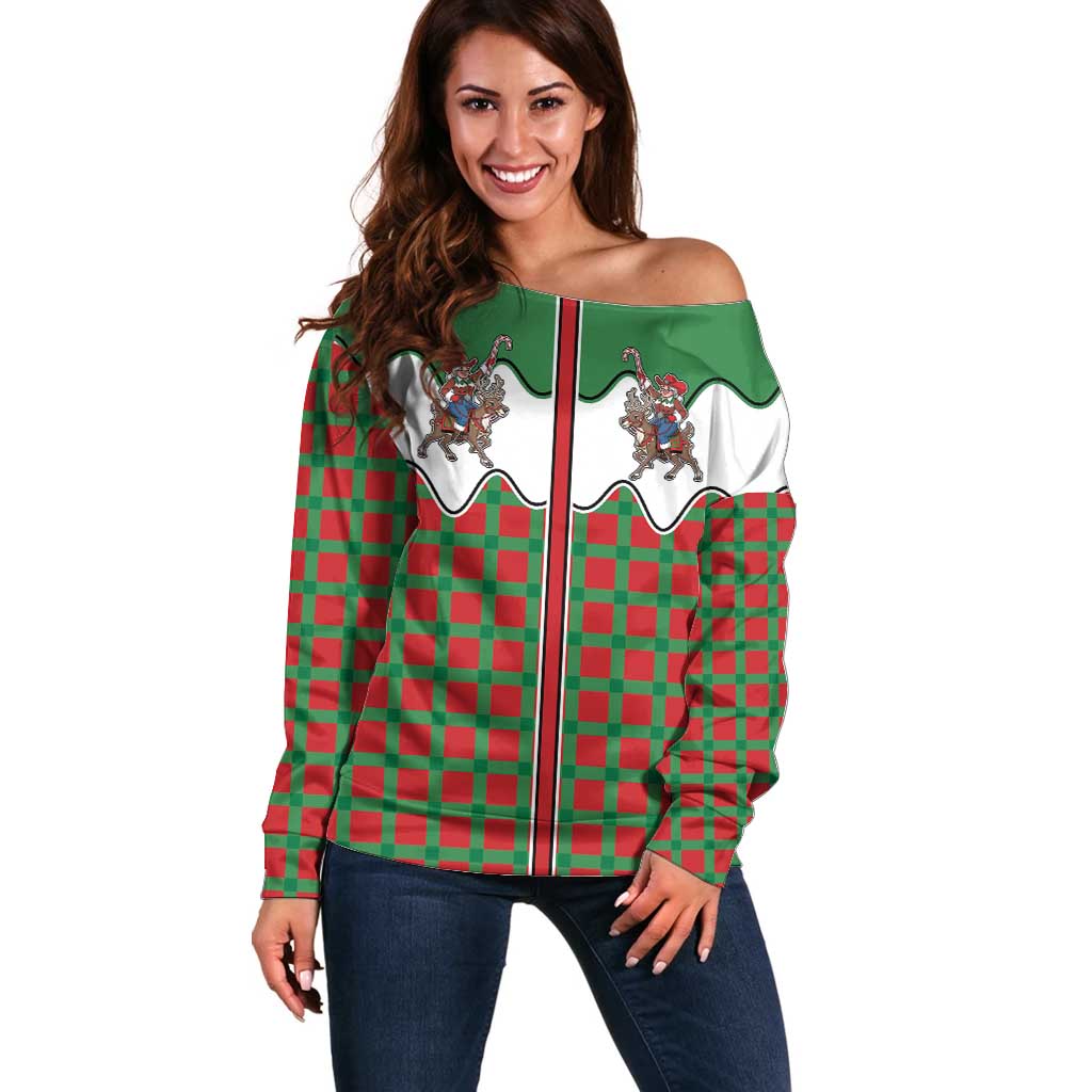 Western Yoke Off Shoulder Sweater Mrs Claus Cowgirl Style - Wonder Print Shop