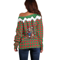 Western Yoke Off Shoulder Sweater Mrs Claus Cowgirl Style - Wonder Print Shop