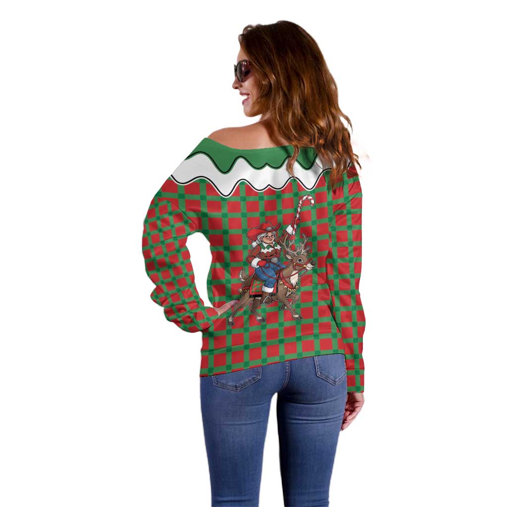 Western Yoke Off Shoulder Sweater Mrs Claus Cowgirl Style - Wonder Print Shop