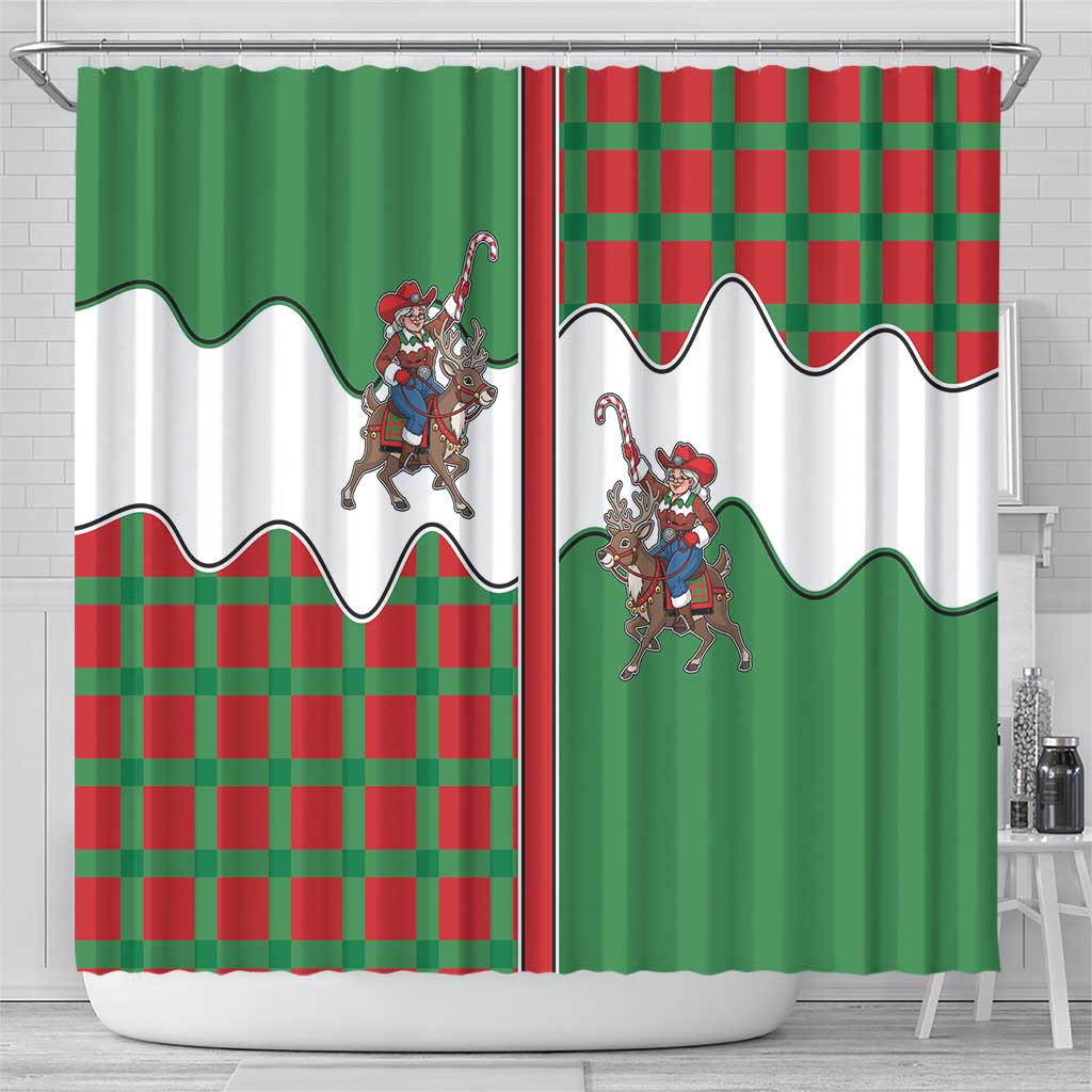 Western Yoke Shower Curtain Mrs Claus Cowgirl Style - Wonder Print Shop