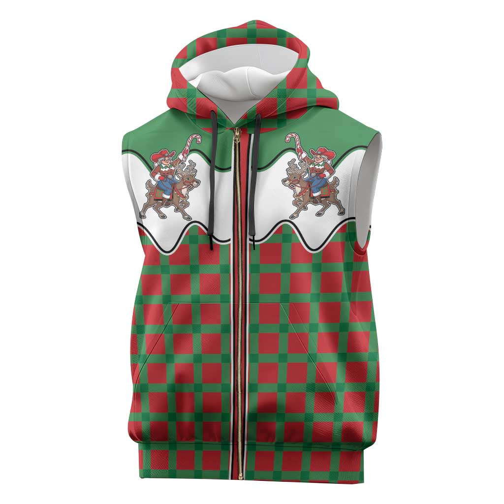 Western Yoke Sleeveless Zip Hoodie Mrs Claus Cowgirl Style - Wonder Print Shop