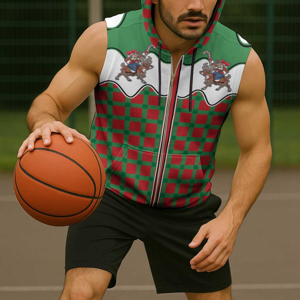 Western Yoke Sleeveless Zip Hoodie Mrs Claus Cowgirl Style - Wonder Print Shop