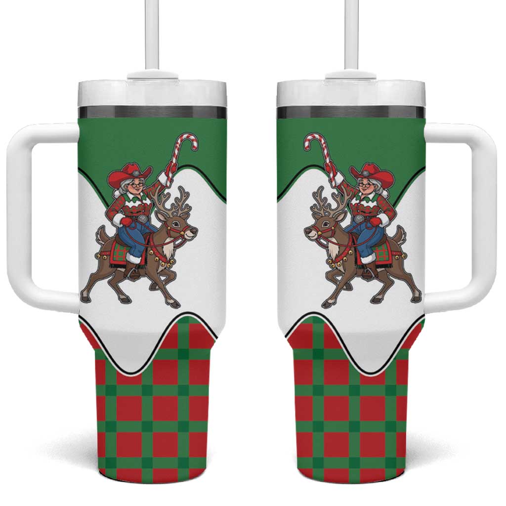 Western Yoke Tumbler With Handle Mrs Claus Cowgirl Style - Wonder Print Shop