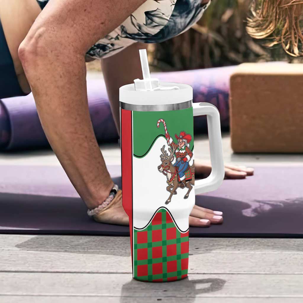 Western Yoke Tumbler With Handle Mrs Claus Cowgirl Style - Wonder Print Shop
