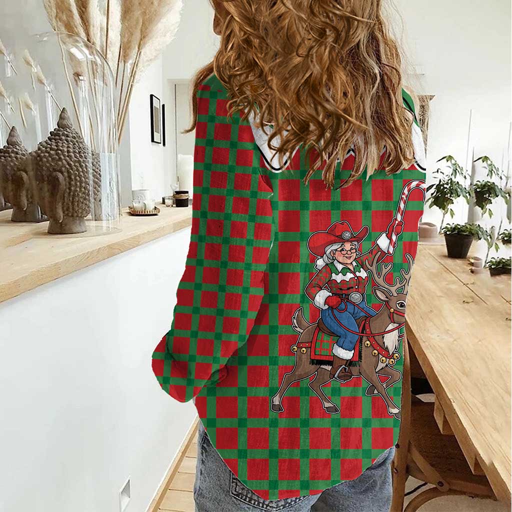 Western Yoke Women Casual Shirt Mrs Claus Cowgirl Style - Wonder Print Shop