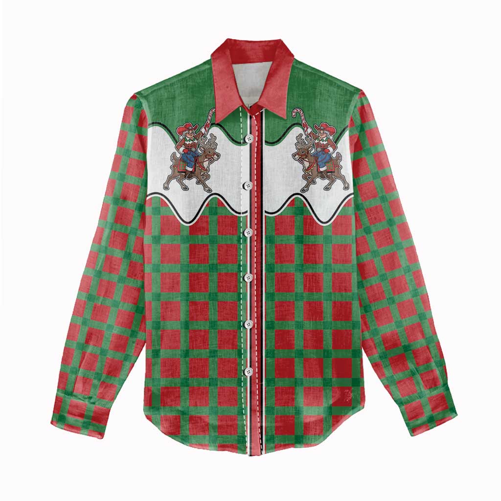 Western Yoke Women Casual Shirt Mrs Claus Cowgirl Style - Wonder Print Shop